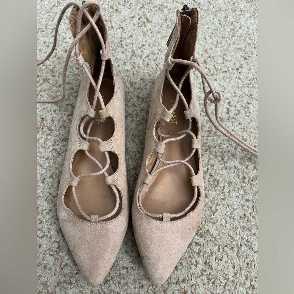 Nine West Nude Suede Tie Ballet Flats